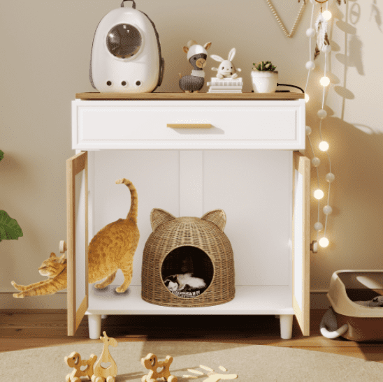 Euroco Cat litter box Cat house With Sisal scratching door Charging socket Cat friendly furniture