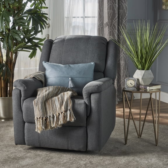 Euroco Charcoal Fabric Glider Recliner with Swivel, Manual Reclining Chair
