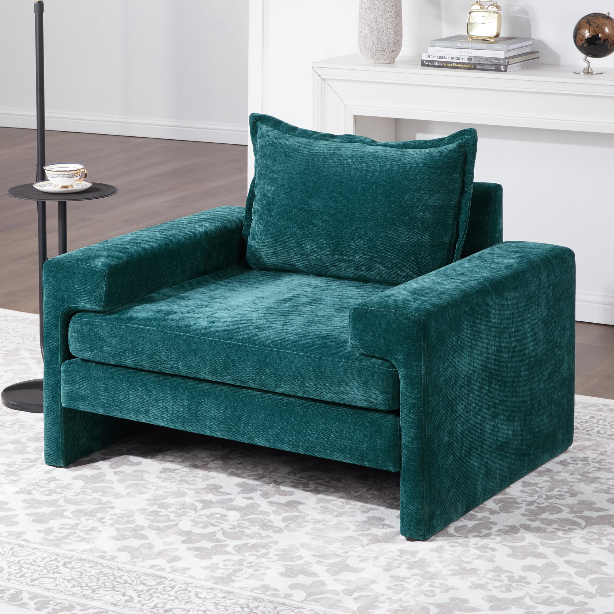 Euroco Chenille Upholstered Armchair 40.9" Accent Chair with Wide Armrests, Thick Cushion, Ergonomic Back Support for Living Room, Bedroom, or Office, Green