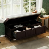 Euroco Classic Wooden Entryway Shoe Storage Bench with Drawers and Lift-Top Cushion, Grooved Doors