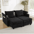 thumbnail image 1 of Euroco Convertible Chaise Lounge 63" Loveseat Sofa Sofa Bed Corduroy Sleeper Sofa with USB Ports , Two Cup Holders, A Phone Holder and Ample Storage Space for Living Room and Bedroom, Black, 1 of 5
