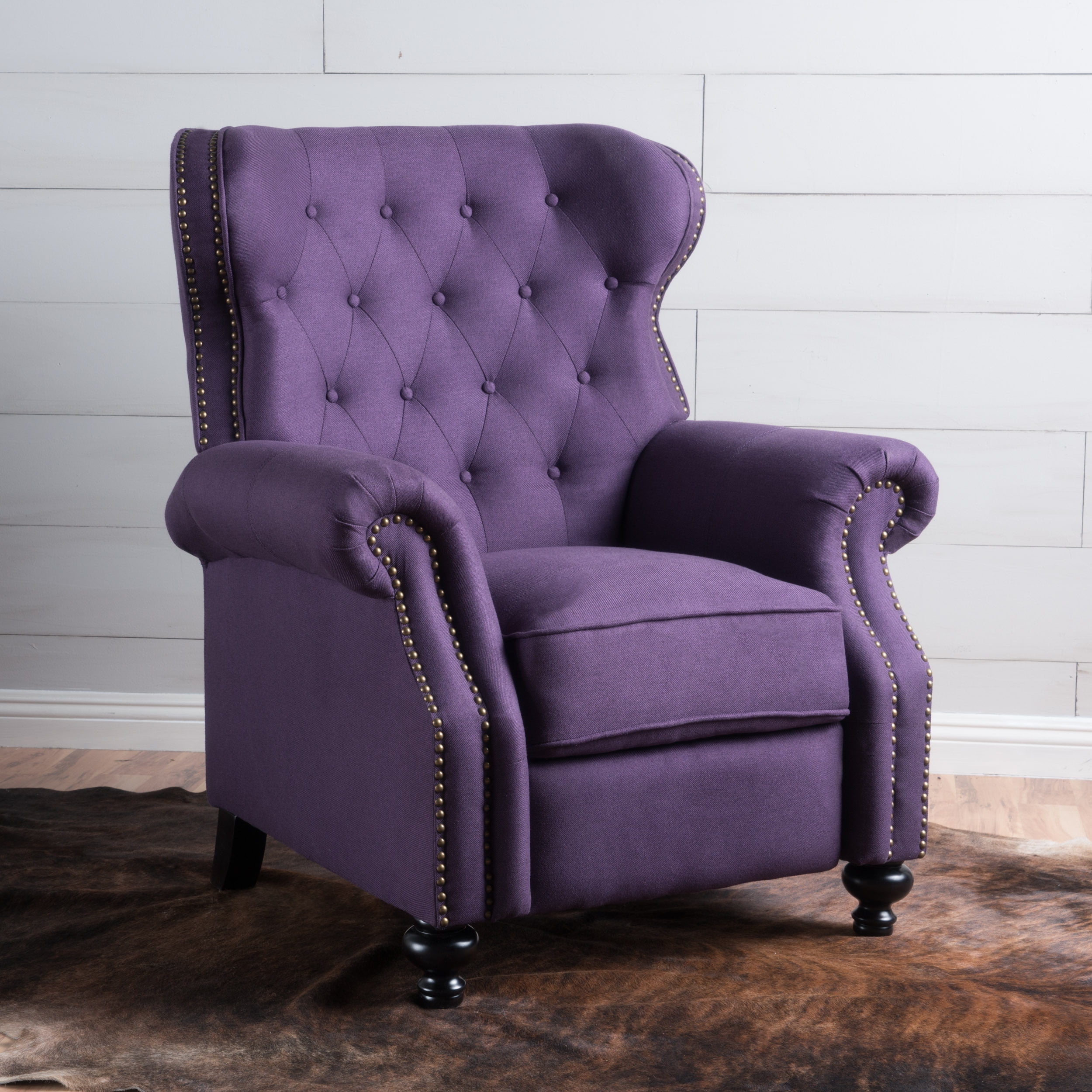 Euroco Copper Accented Push Back Recliner Chair with Rolled Arms, Upholstered Manual Recliner with Hump Feet – Elegant Armchair for Living Room, Bedroom, or Office