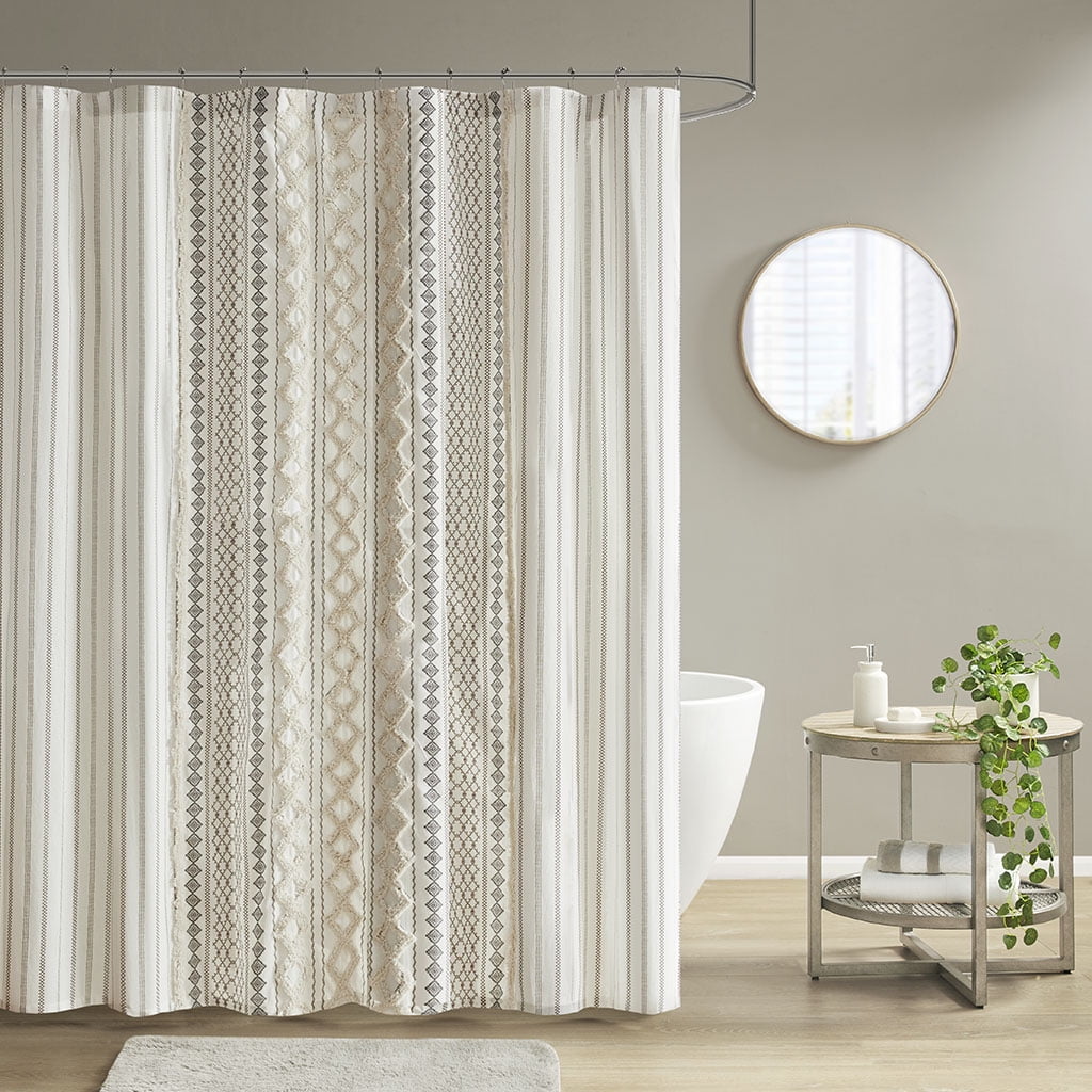 Euroco Cotton Printed Shower Curtain with Chenille