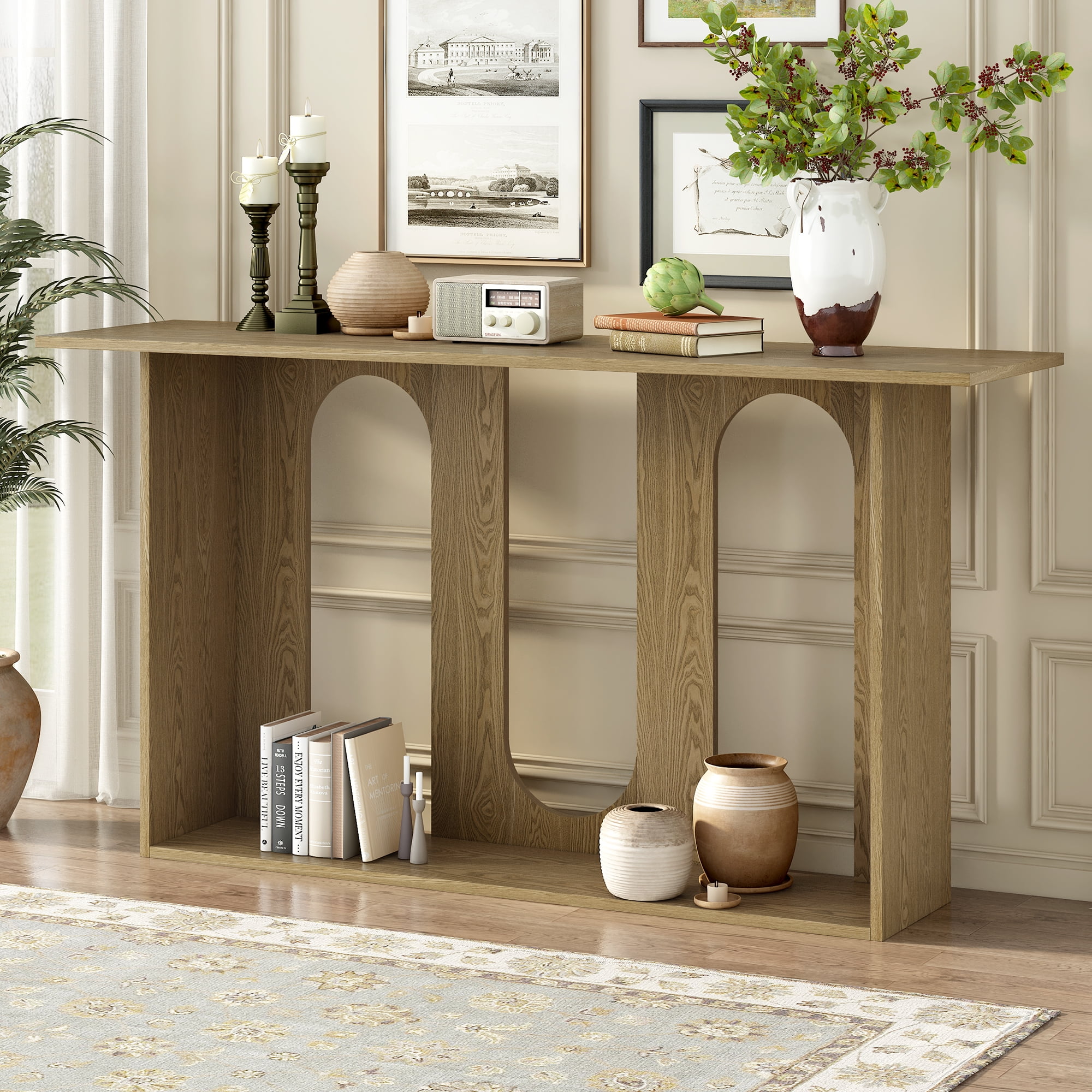 Euroco Curved Console Table with Open Storage Shelf, 54