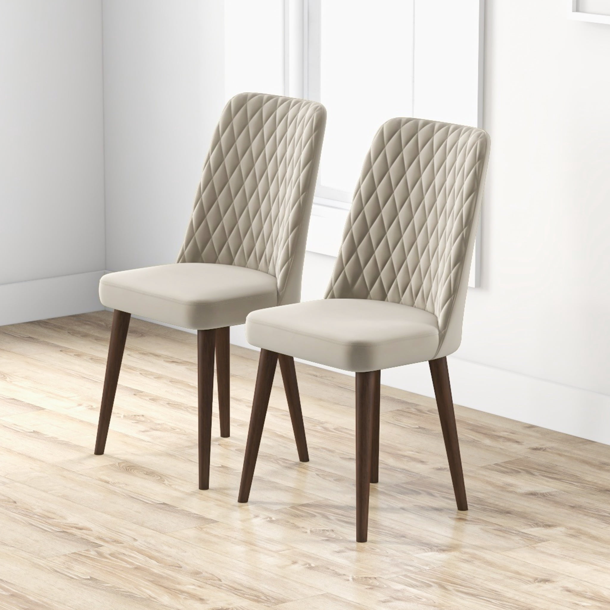 Euroco Dining Chairs Set of 2, Fabric Dining Room Kitchen Side Chair with Wood Legs,Ivory