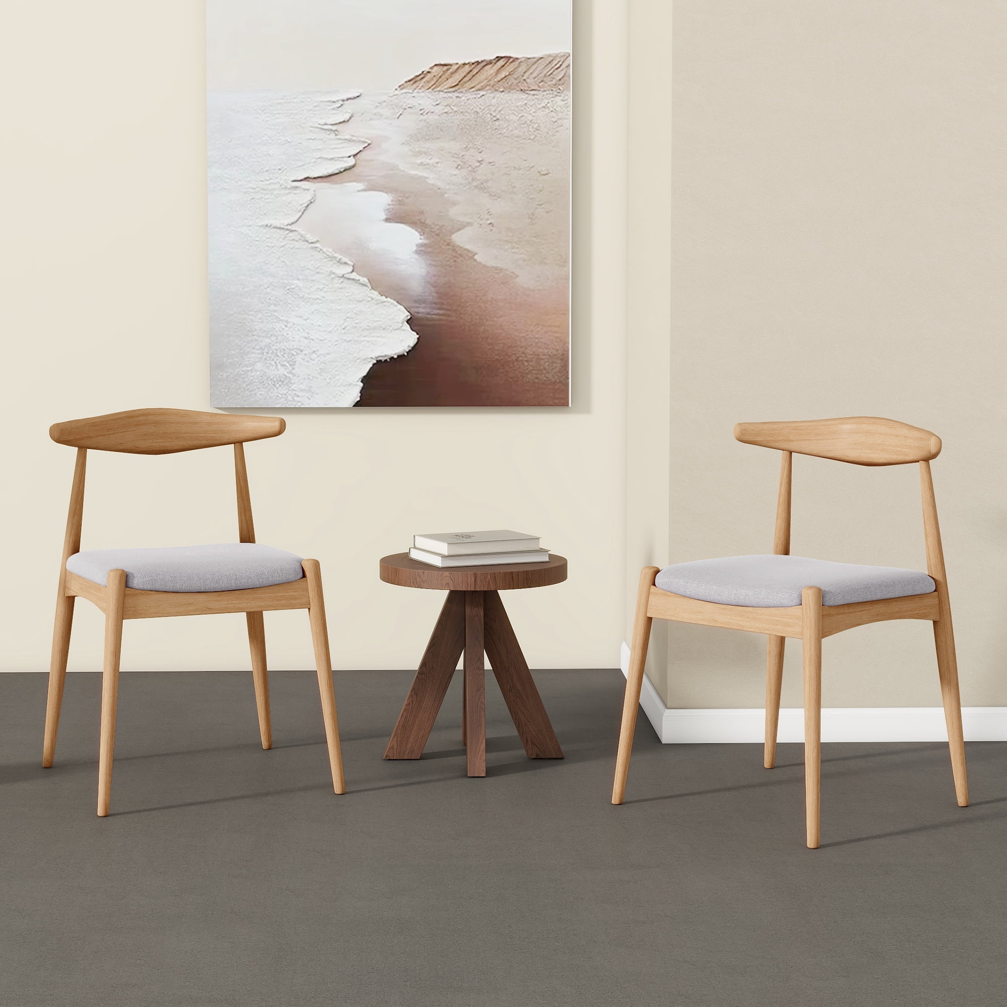 Euroco Dining Chairs Set of 2, Solid Wood Farmhouse Dining Room Chair with Ergonomic Backrest & Cushion for Kitchen,Beige+Natural