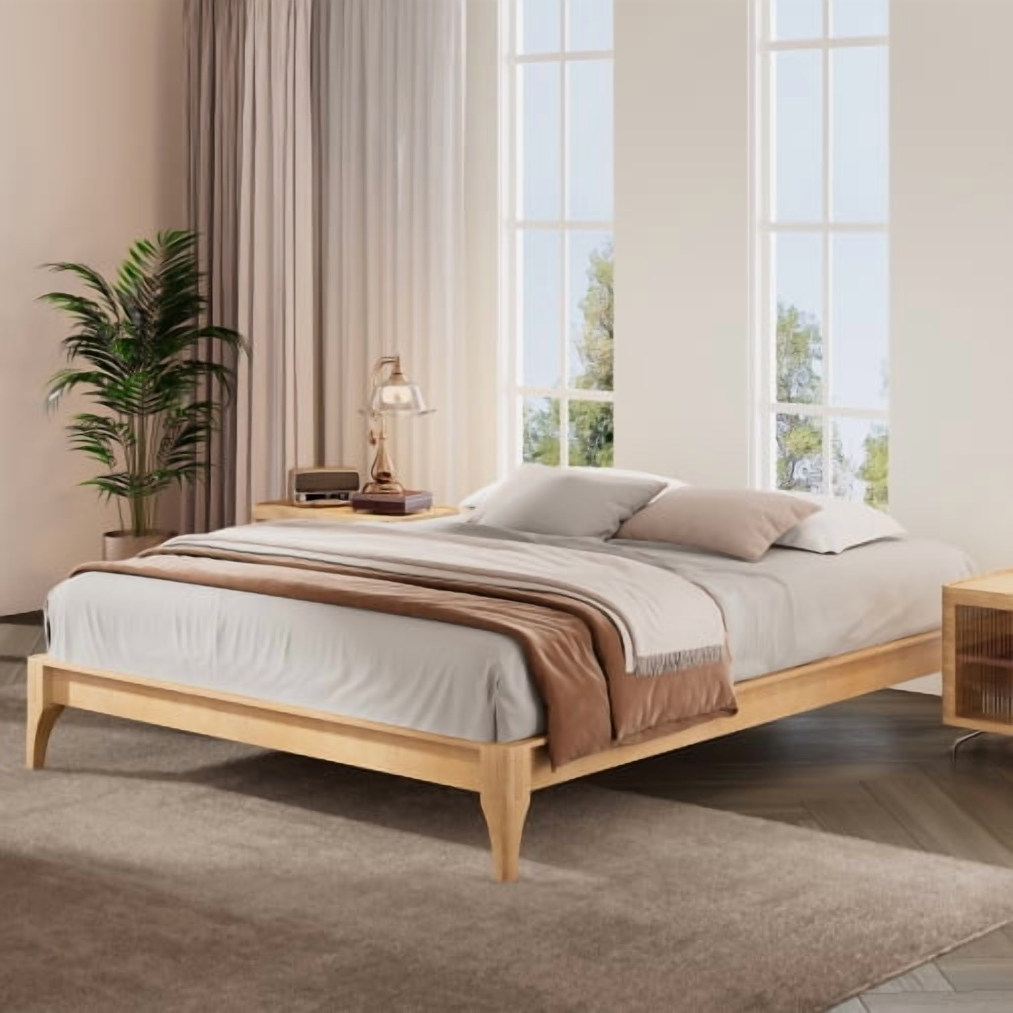 Euroco Dry Bamboo Wood Platform Bed Frame, 12 inch Height Full Size Bed, Natural