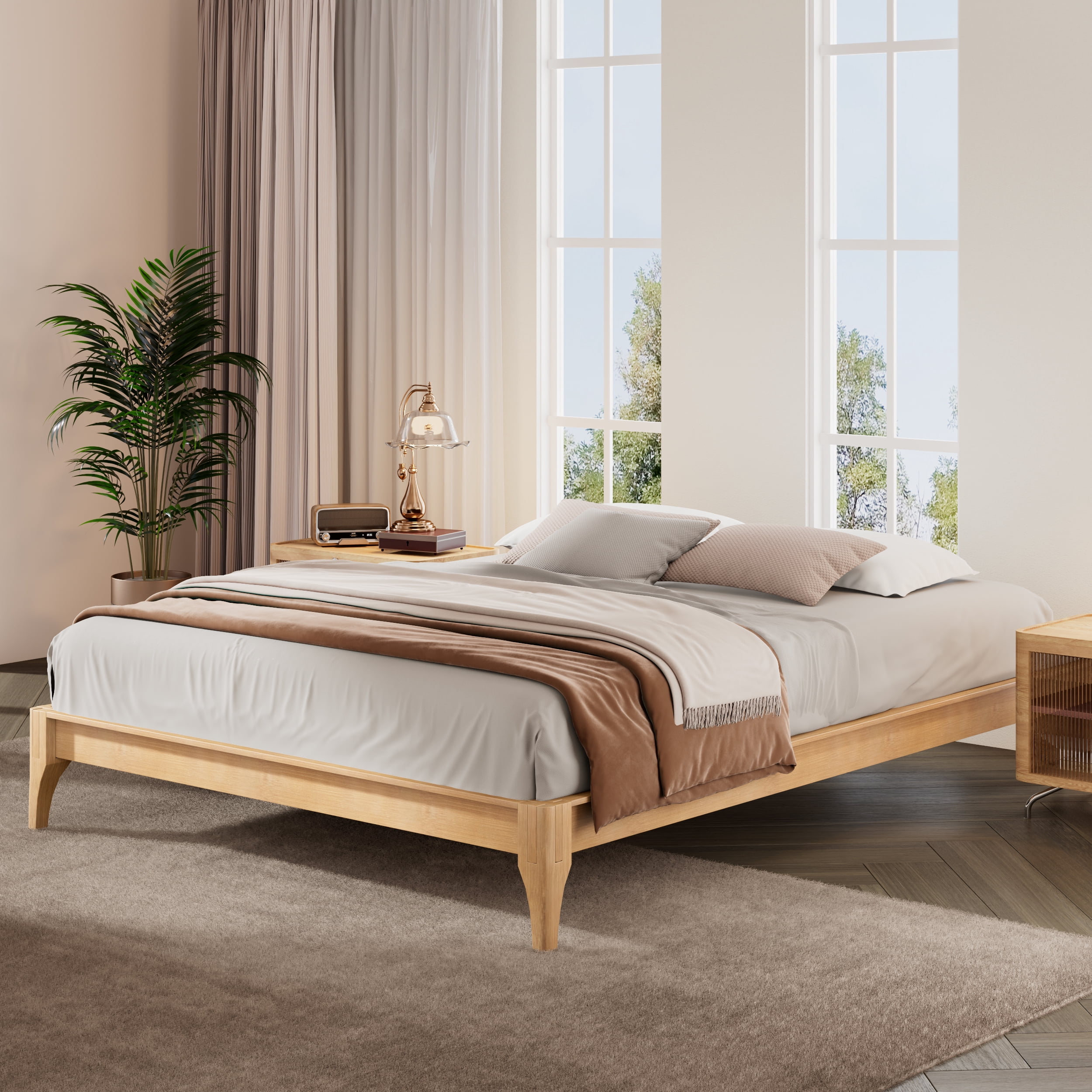 Euroco Dry Bamboo Wood Platform Bed Frame, 12 inch Height King Size Bed, Natural