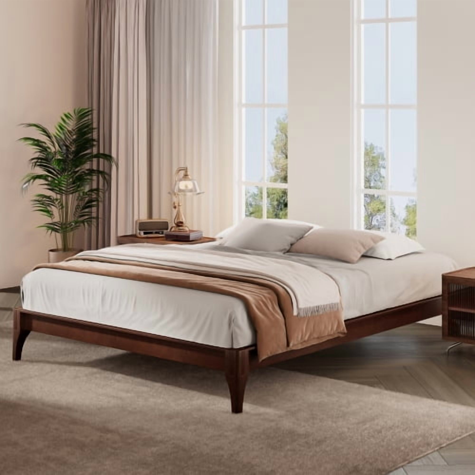 Euroco Dry Bamboo Wood Platform Bed Frame, 12 inch Height Queen Size Bed, Chocolate