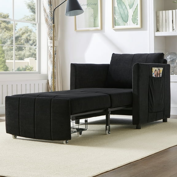 Euroco Multi-Functional Convertible Sofa Bed Chair with 5 Reclining Positions, Hidden Storage, Chenille Upholstery, and Side Pockets – Space-Saving Sleeper for Small Spaces