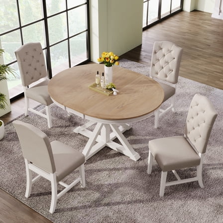 Euroco Fabric Dining Chairs Set of 4, Upholstered Dining Room Chairs with Thicken Cushion and Wood legs,Modern Accent Chair Side Chairs for Living Room,Off White