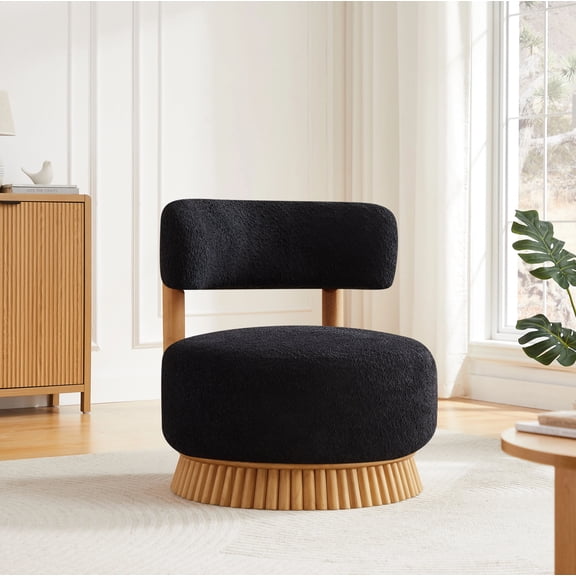 Euroco Farmhouse Armless Chair, Cozy Upholstered Armless Lounge Chair with Thatched Roof Rod Design and Wood Frame,Fabric Comfy Reading Chair for Bedroom,Living Room,Black