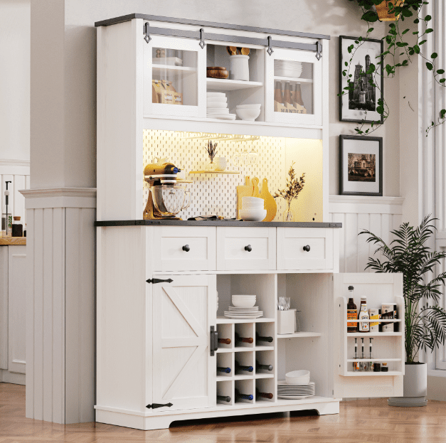 Euroco Farmhouse Coffee Bar Cabinet with Hutch – 71