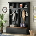 thumbnail image 1 of Euroco Farmhouse Hall Tree with Bench, Drawers, Hooks & Overhead Storage – Curved Top Design, Anti-Tip Safety, Entryway Organizer, 1 of 9