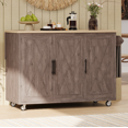 thumbnail image 1 of Euroco Farmhouse Kitchen Island Cart with Drop Leaf, Internal Racks, Lockable Wheels & Adjustable Storage, 1 of 6