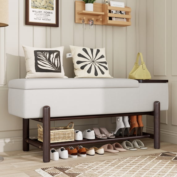 Euroco Farmhouse Upholstered Storage Bench with Hidden Compartment, Modern Entryway Bench for Living Room, Entryway, and Hallways (Espresso)