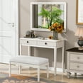 thumbnail image 1 of Euroco Fluted Vanity Desk with Mirror & Bench – Multi-Functional Makeup Table, Solid Wood Frame, 1 of 9
