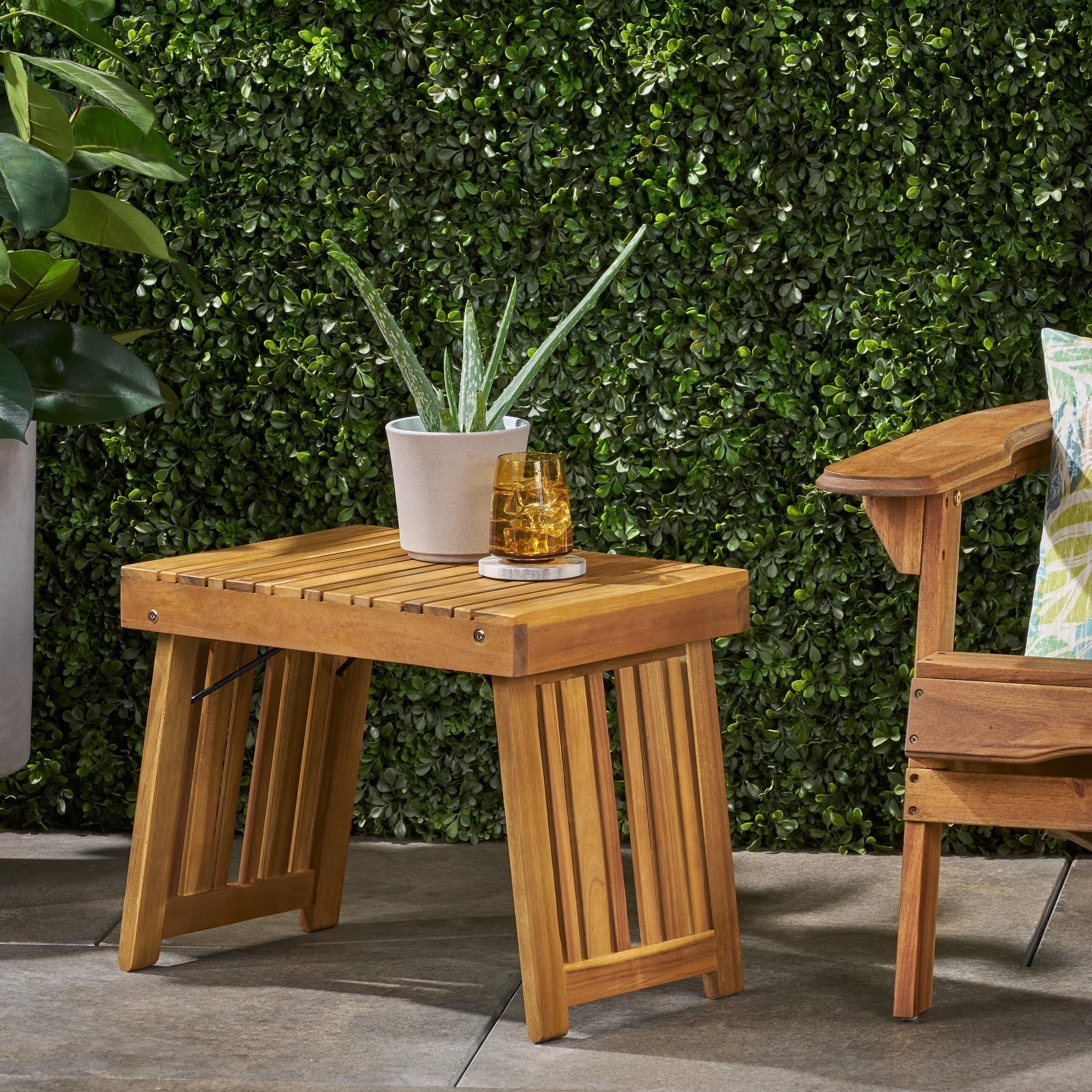 Euroco Foldable Acacia Wood Outdoor Side Table with Slatted Top, No Assembly Required