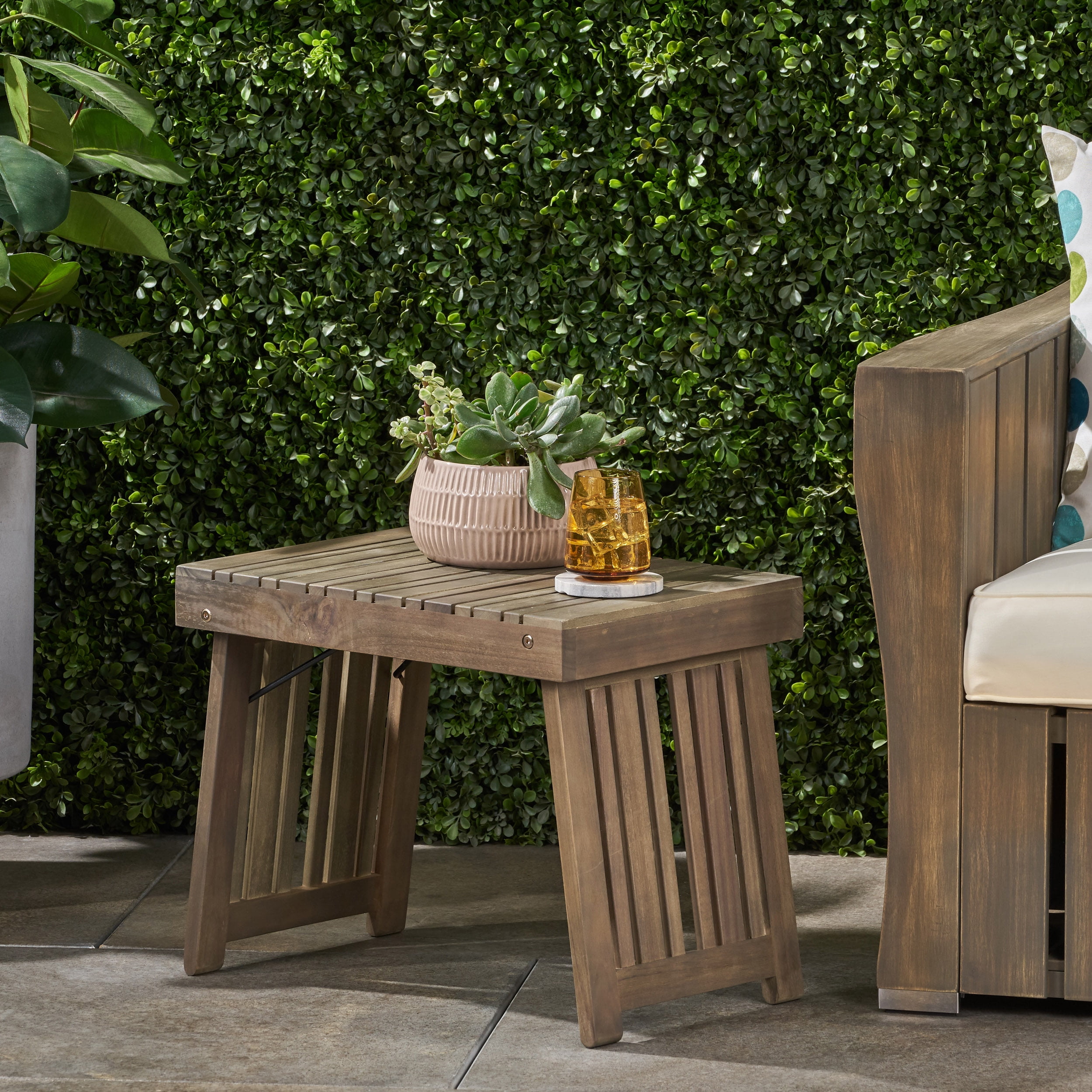 Euroco Foldable Acacia Wood Outdoor Side Table with Slatted Top, No Assembly Required