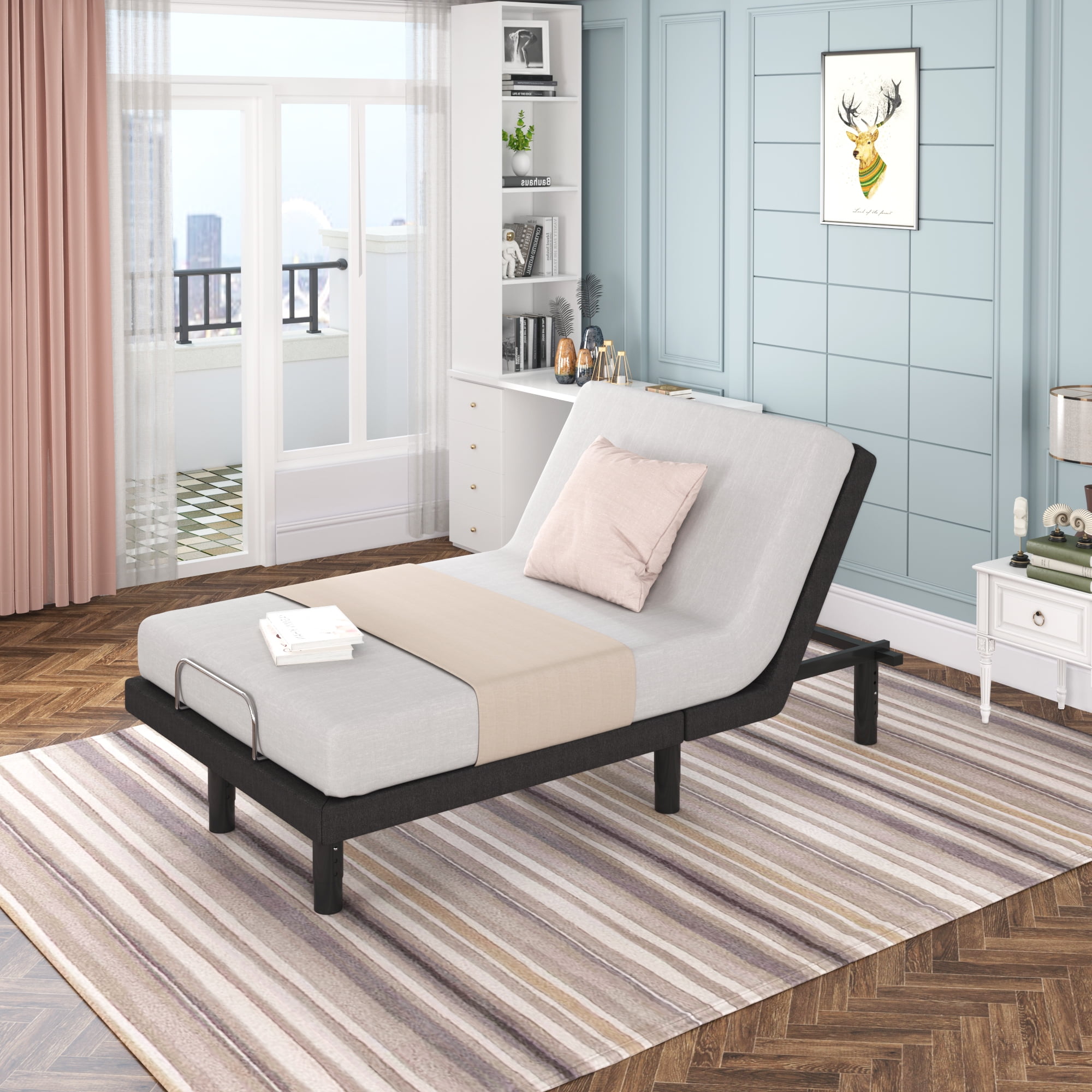 Euroco Foldable Twin Bed Base with Head & Foot Incline, USB Charge