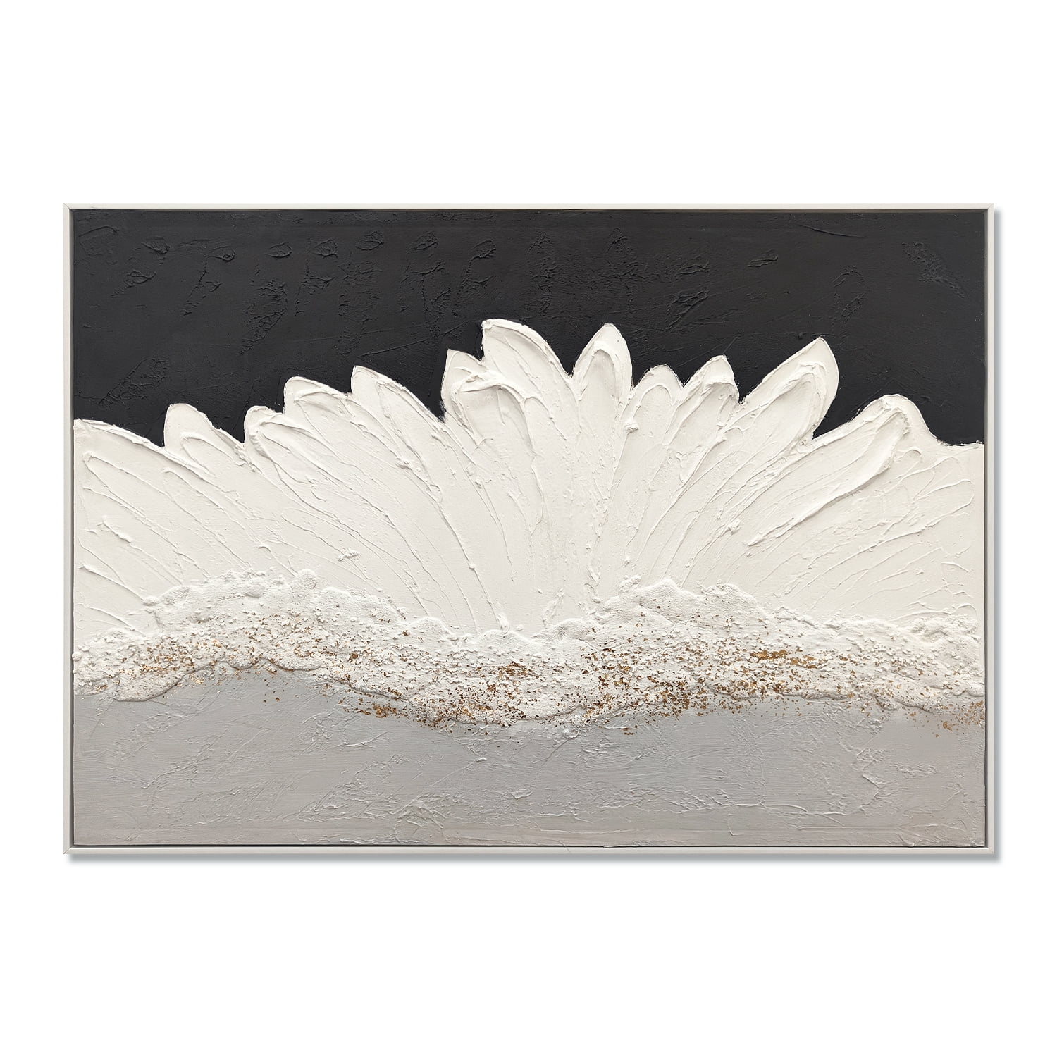 Euroco Framed Abstract Wall Art, 29x41 in Floral Textured Canvas Painting,Modern Decor Flower Picture Abstract Artwork for Living Room Bedroom,Black & White