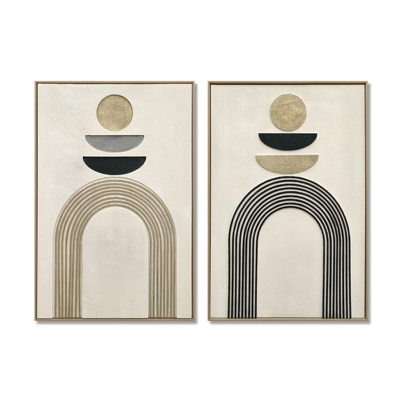 Euroco Framed Boho Abstract Wall Art Set of 2, 25x37 in Neutral Textured Canvas Painting,Modern Decor Abstract Artwork for Living Room Bedroom,Antique White & Black Beige