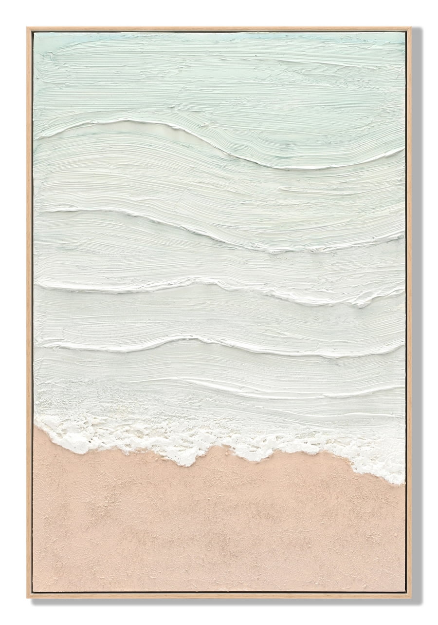 Euroco Framed Coastal Beach Landscape Canvas Wall Art, Abstract Seascape Print Ocean Scene Sea Painting Decor Seaside Artwork for Living Room Bedroom Bathroom 25x37 inch