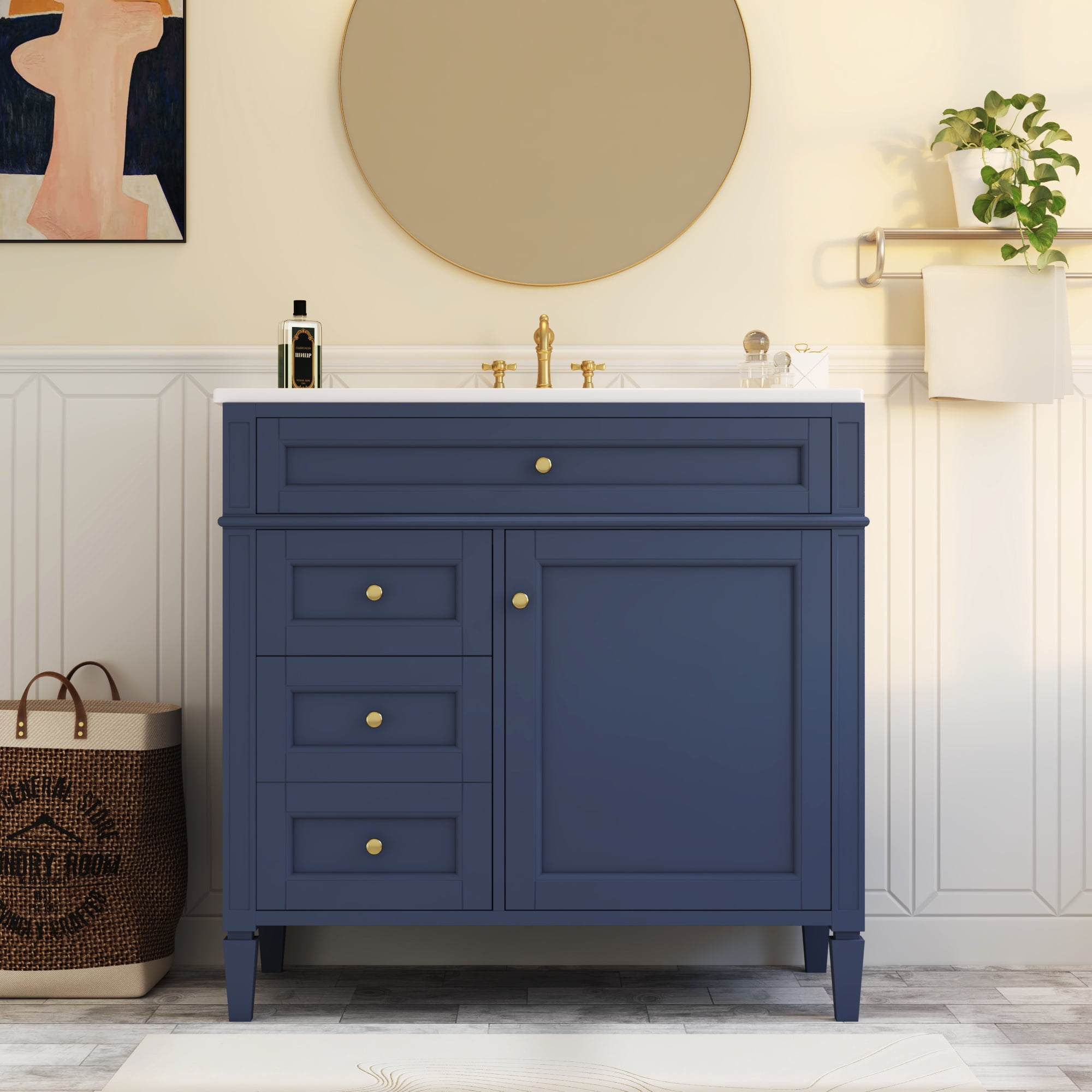 Euroco Freestanding Bathroom Vanity with Drawers and Cabinet Door Organizer, Modern Sink Cabinet, Easy Assembly