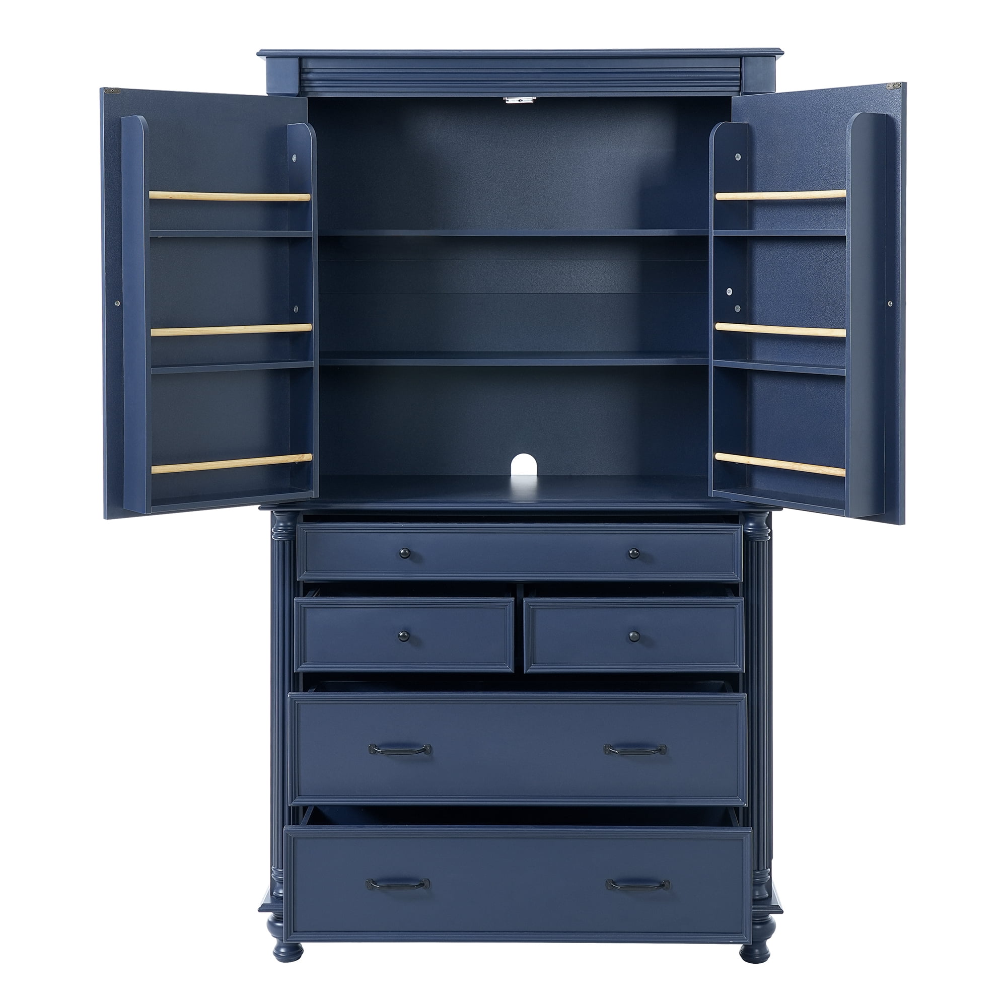 Euroco Freestanding Large Kitchen Pantry , 43.3x20x77.3inch Tall Storage Cabinet Cupboard with 6 Door Shelves, 2 Adjustable Shelves and 5 Drawers,Blue