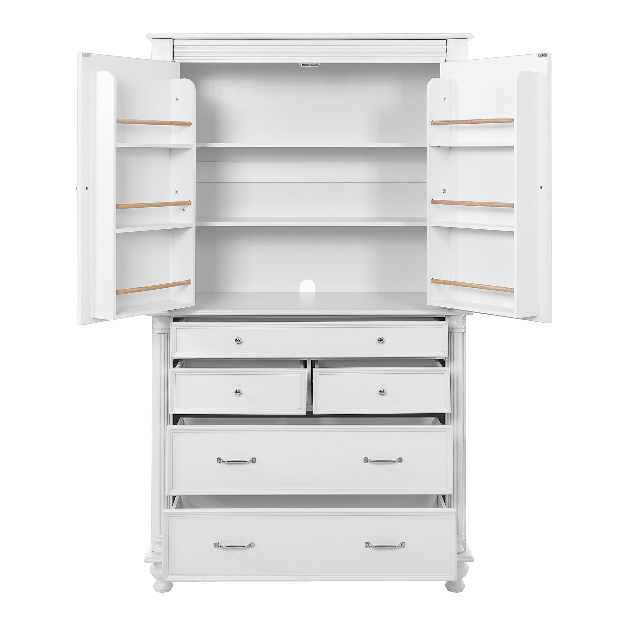 Euroco Freestanding Large Kitchen Pantry , 43.3x20x77.3inch Tall Storage Cabinet Cupboard with 6 Door Shelves, 2 Adjustable Shelves and 5 Drawers,White