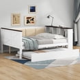 thumbnail image 1 of Euroco Full Size Daybed with Storage Desk Shelves and USB Ports, Wood Bed with Trundle and Upholstered Backrest, White, 1 of 12