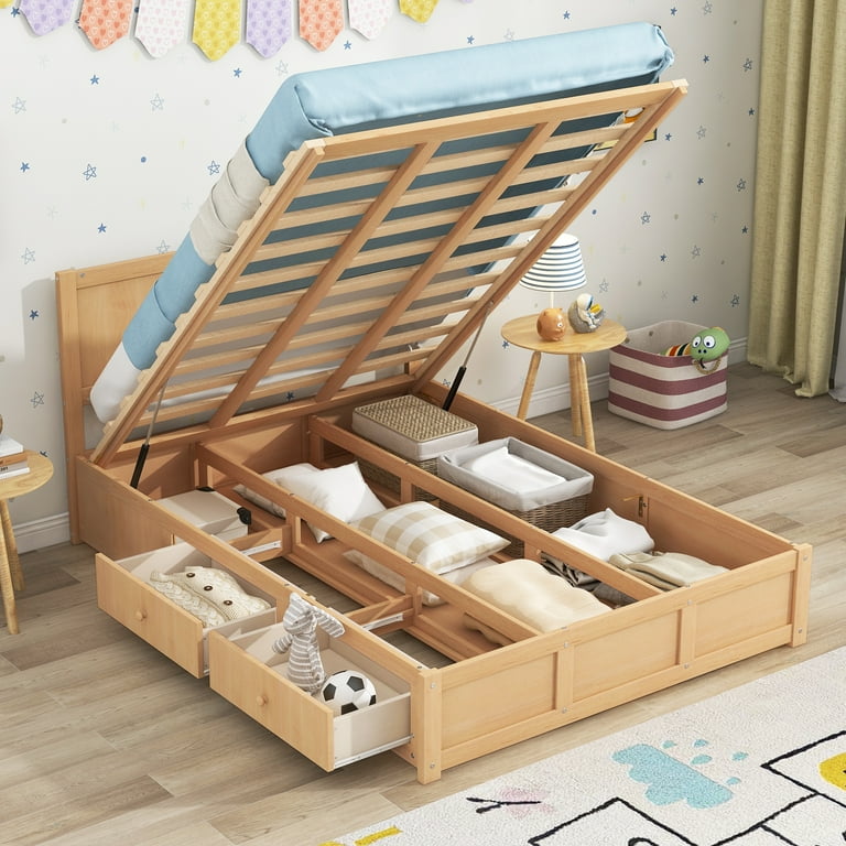 Hydraulic lift storage bed twin outlet