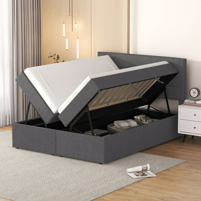 Euroco Full Size Lift-up Upholstery Platform Bed with Storage ...