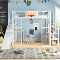 thumbnail image 1 of Euroco Full Size Loft Bed with Desk and Storage Staircase, Metal Bed with Basketball Hoop and Clothes Hanger for Kids Teens, White, 1 of 12