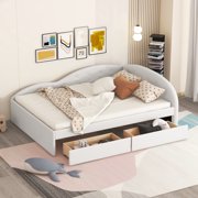 Euroco Full Size PU Upholstery Daybed, Tufted Sofa Bed with 2 Drawers for Kids Bedroom, White