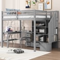 thumbnail image 1 of Euroco Full Size Pine Wood Loft Bed with Desk and Cabinets for Kids Teens Room, Storage Staircase Shelf, Gray, 1 of 12