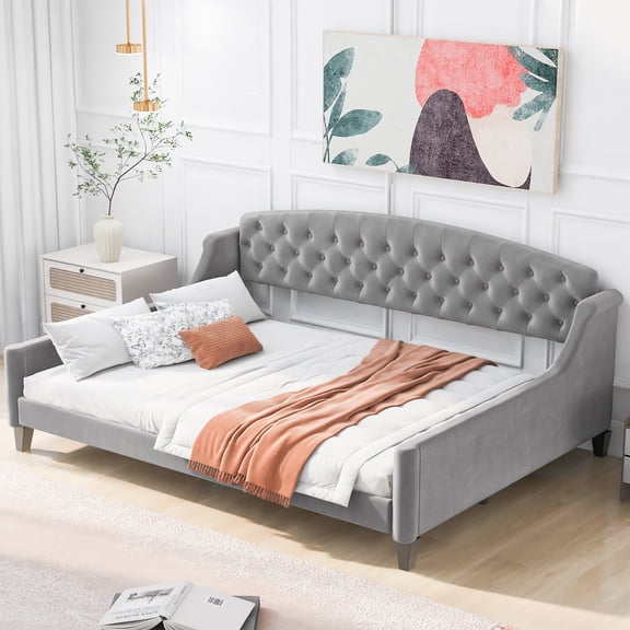 Euroco Full Size Tufted Button Daybed for Kids Teens Bedroom, Gray