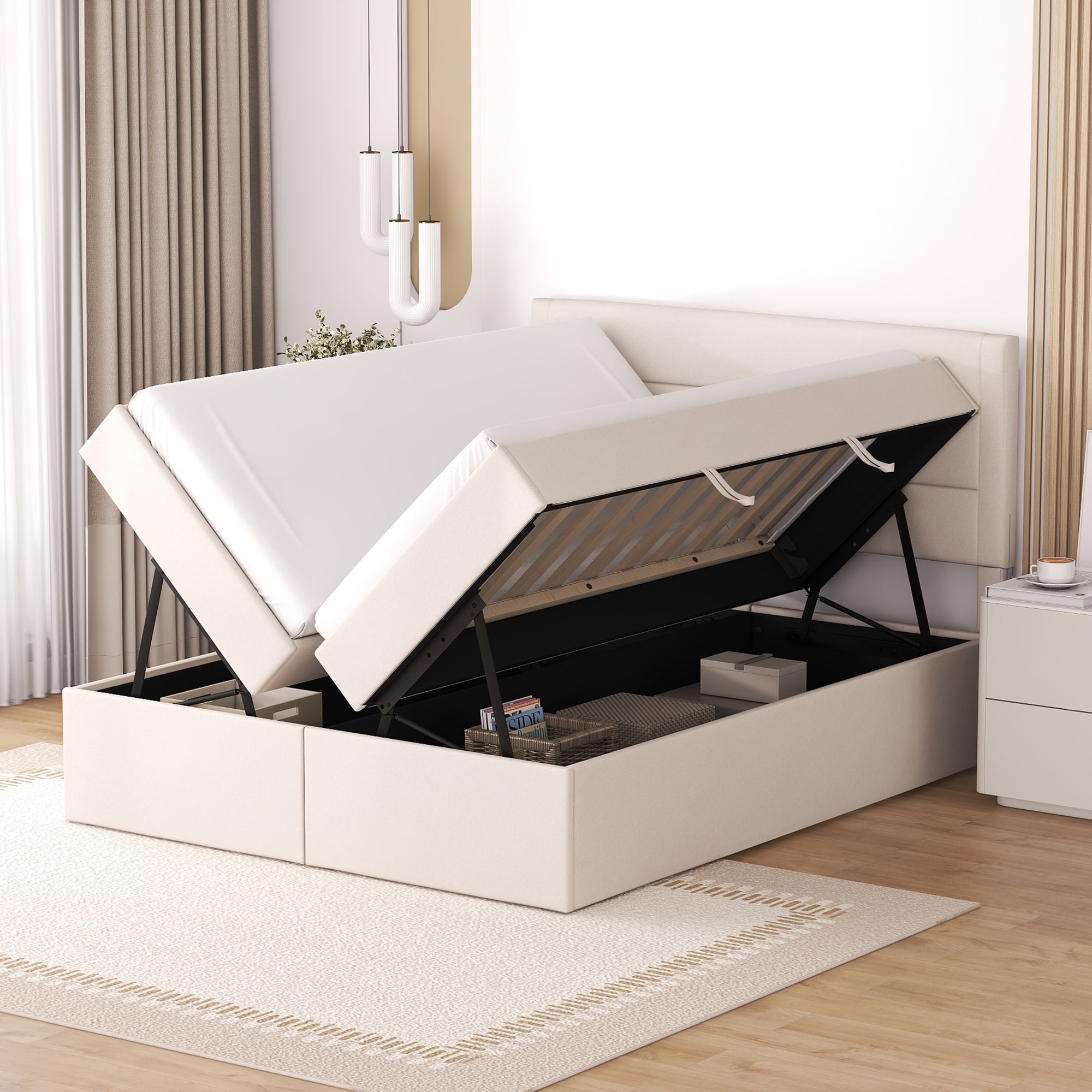 Euroco Full Size Upholstery Platform Bed with Lift up Storage