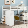 thumbnail image 1 of Euroco Full Size Wood Loft Bed with Desks Drawers 2-Tier Shelf and a Wardrobe with Clothes Hanger for Living Room, White, 1 of 20