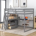thumbnail image 1 of Euroco Full Size Wood Loft Bed with Shelves and Cabinet for Kids Teens, Incline Ladder and 3 Drawers, Gray, 1 of 14