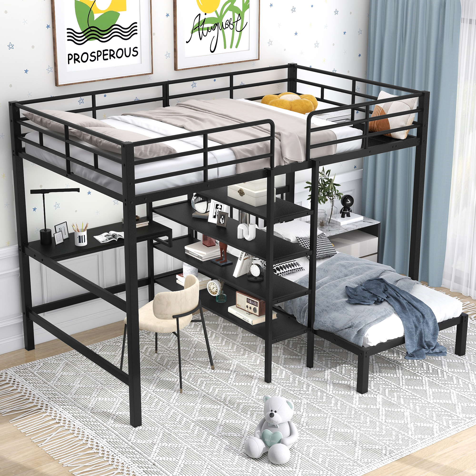 Euroco Full over Twin Bunk Bed, Twin Platform Bed and Full Loft Bed