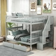 thumbnail image 1 of Euroco Full over Full Bunk Bed with Storage Shelves and 2 Under Storage Drawers for Kids Teens Room, Gray, 1 of 9