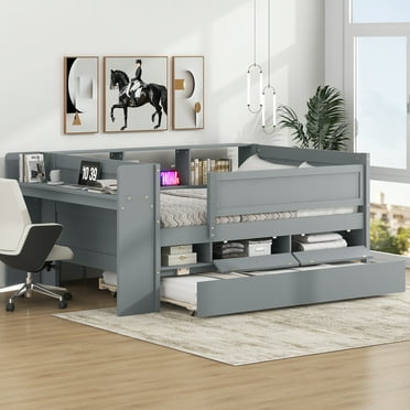 Euroco Functional Kids Daybed with Desk and Trundle, Gray