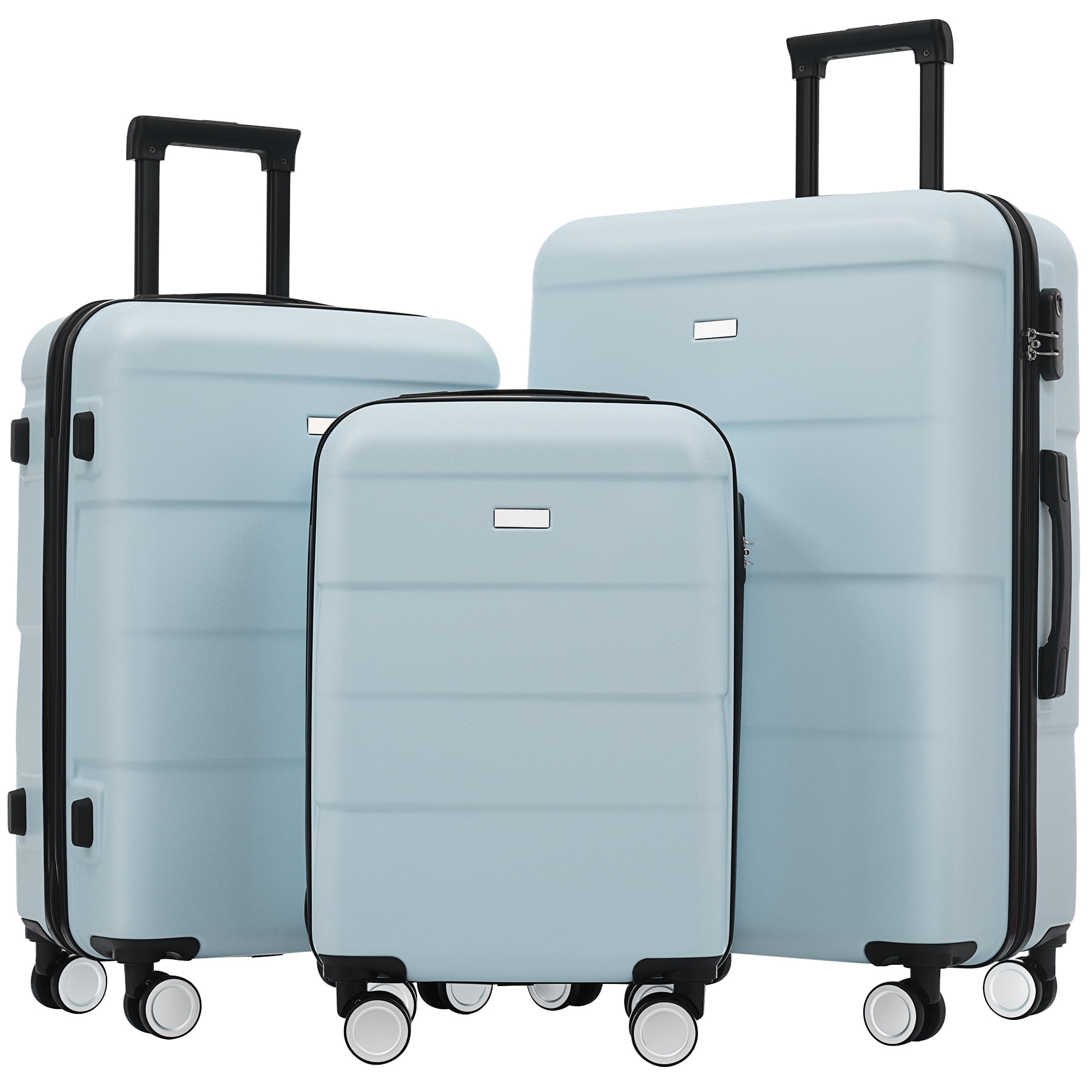 Euroco Hardshell 3 Piece Luggage Sets,ABS Lightweight Suitcase with Spinner Wheels(20"/24"/28"),Light Blue