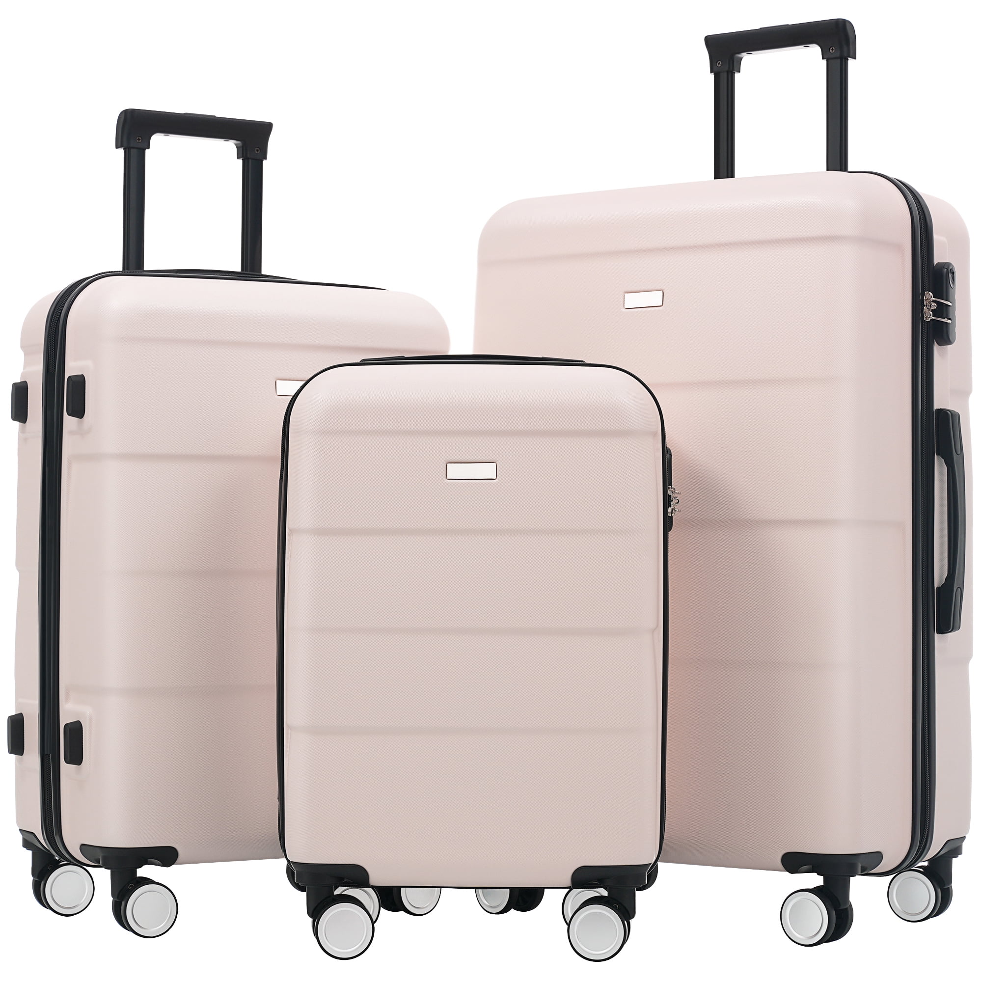 Euroco Hardshell 3 Piece Luggage Sets,ABS Lightweight Suitcase with Spinner Wheels(20"/24"/28"),Light Pink