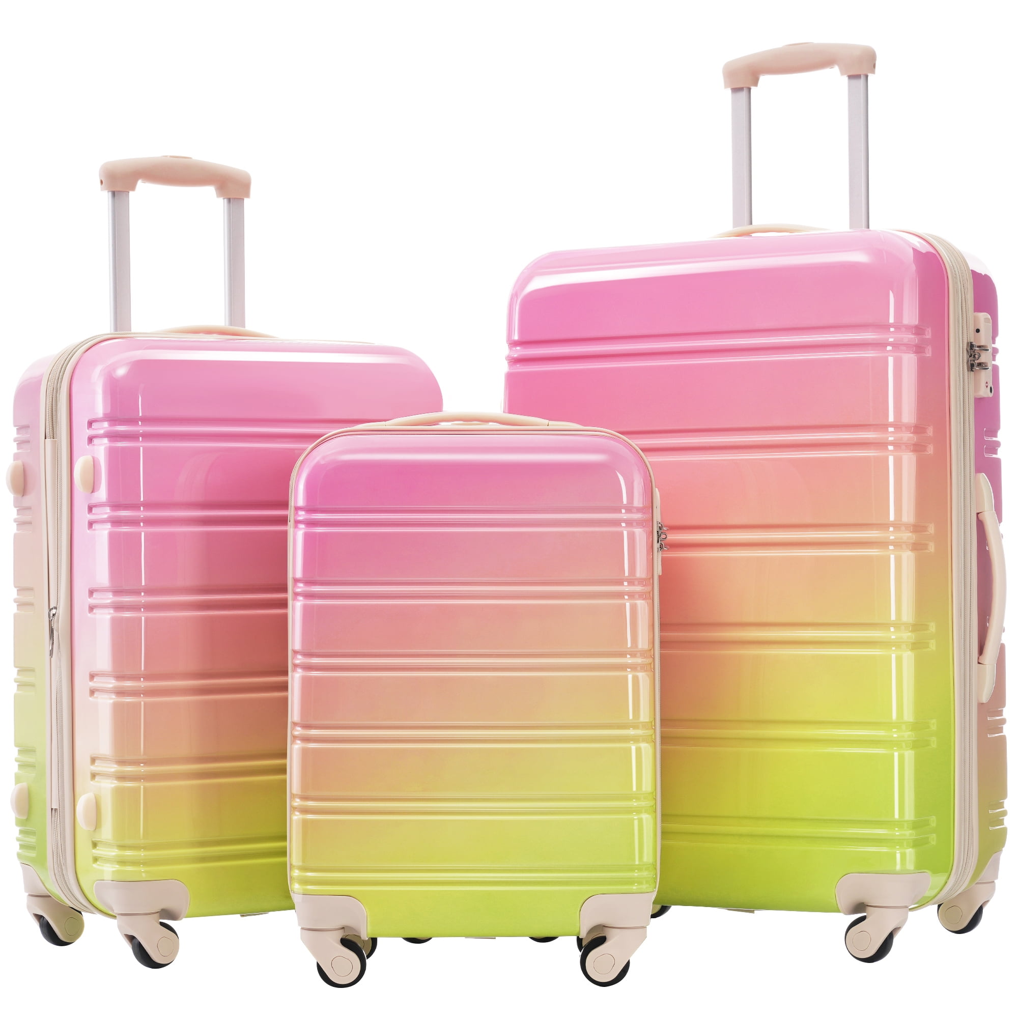 Euroco Hardshell 3 Piece Luggage Sets, Gradient Color Expandable Suitcase Set with TSA Lock and Spinner Wheels,Lightweight Durable Travel Luggage Set for Family Trip(20"/24"/28"),Multicolor Pink