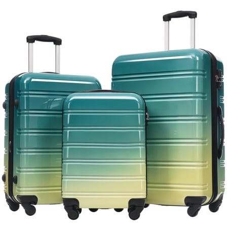 Euroco Hardshell 3 Piece Luggage Sets, Gradient Color Expandable Suitcase Set with TSA Lock and Spinner Wheels,Lightweight Durable Travel Luggage Set for Family Trip(20"/24"/28"),Green & Yellow