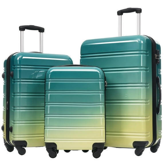 Euroco Hardshell 3 Piece Luggage Sets, Gradient Color Expandable Suitcase Set with TSA Lock and Spinner Wheels,Lightweight Durable Travel Luggage Set for Family Trip(20"/24"/28"),Green & Yellow