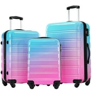 Euroco Hardshell 3 Piece Luggage Sets, Gradient Color Expandable Suitcase Set with TSA Lock and Spinner Wheels,Lightweight Durable Travel Luggage Set for Family Trip20"/24"/28",Blue+Red