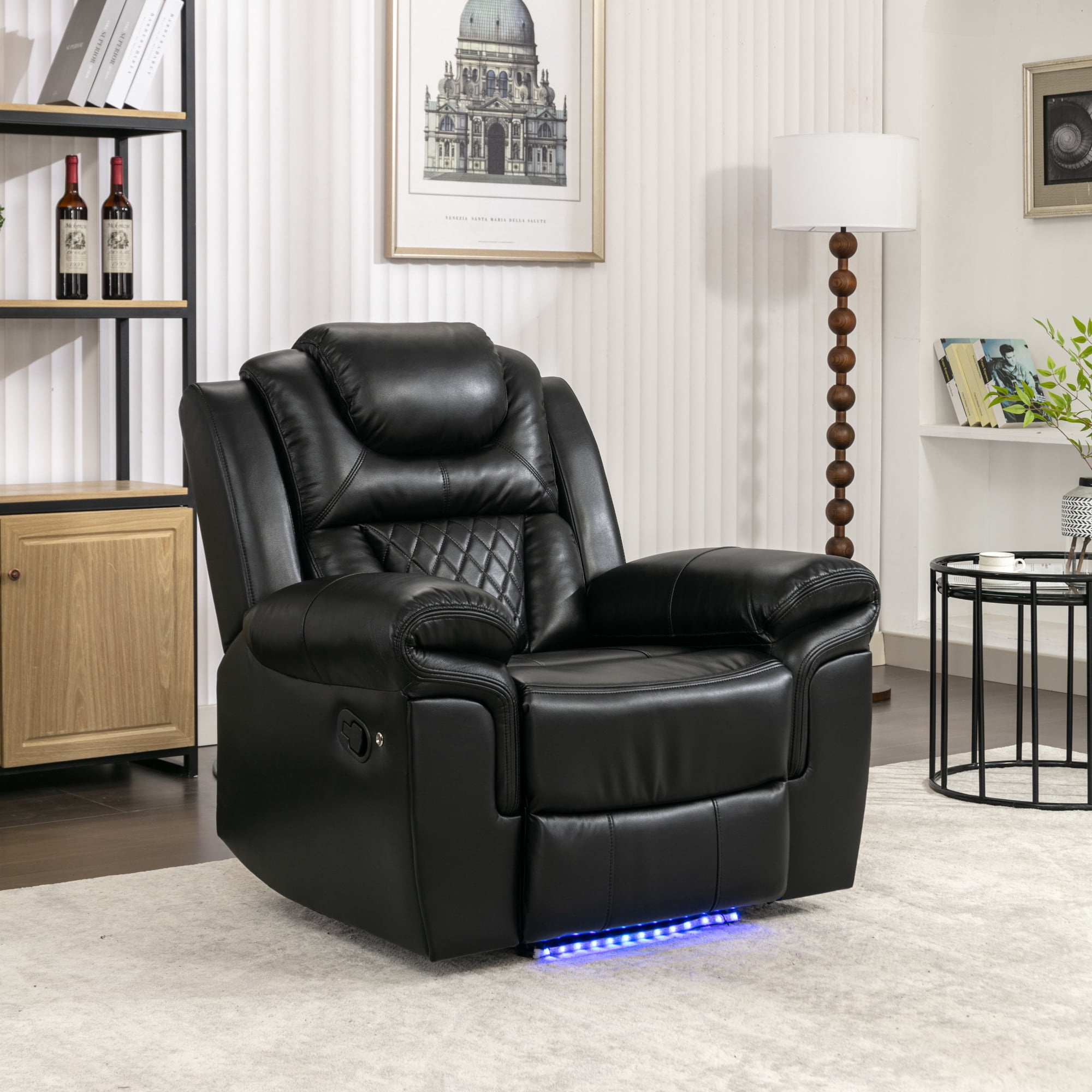 Euroco Home Theater Seating Manual Recliner Chair with LED Light Strip for Living Room,Bedroom, Black